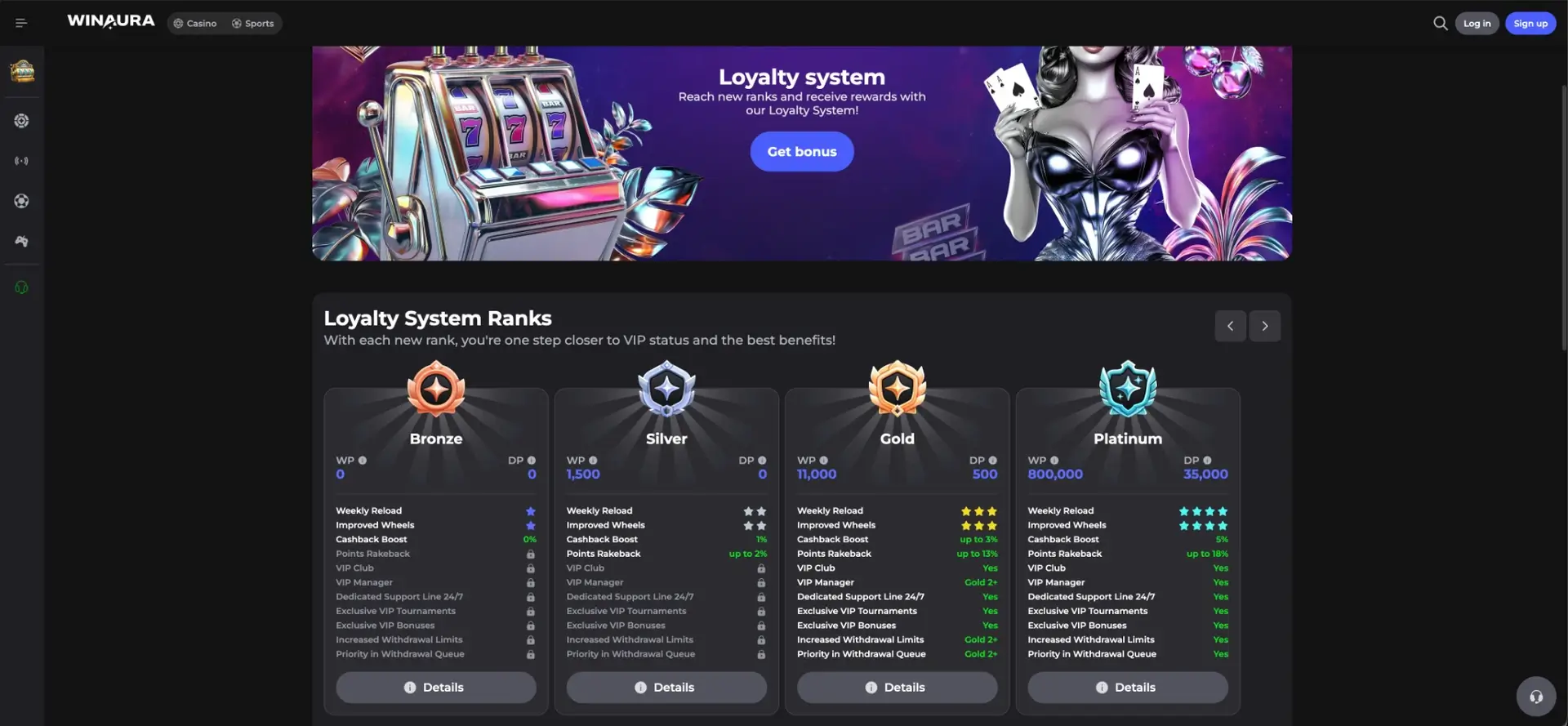 Language options and site navigation